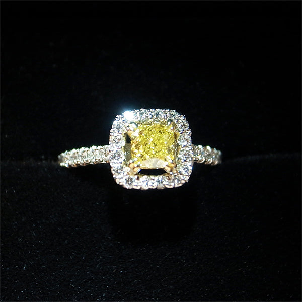 天然イエローダイヤモンド Fancy Intense Yellow 0.5ct プラチナ・K18YGリング|Gallery 492