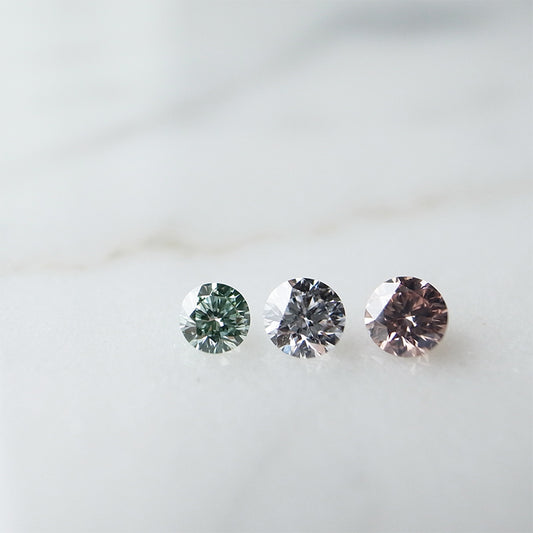 天然カラーダイヤモンド3石 ルース 左Fancy Green Blue・右ピンクダイヤモンド
