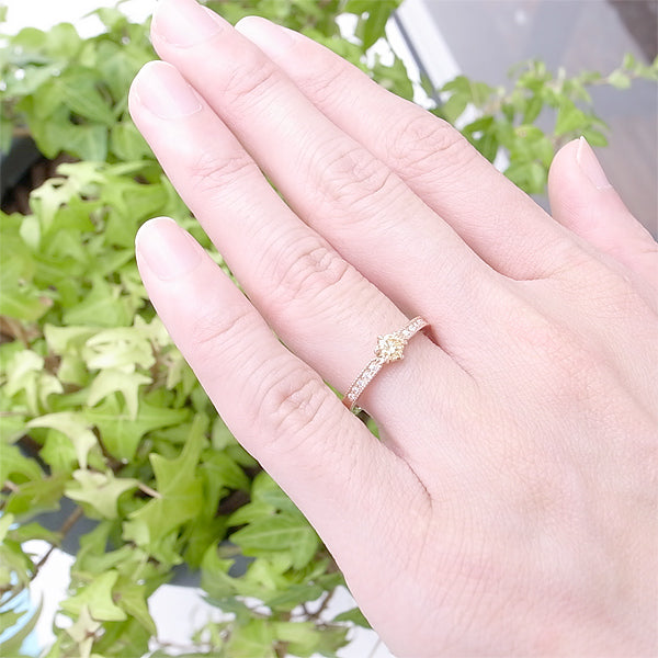 天然オレンジダイヤモンド Fancy Intense Yellow Orange 0.174ct VS-2 ラウンド K18PG婚約指輪｜Gallery 107