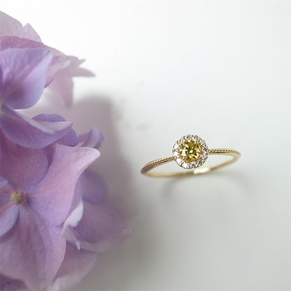 天然イエローダイヤモンド Fancy Vivid Yellow 0.154ct SI2 ラウンドブリリアントカット K18YGリング｜Gallery 636