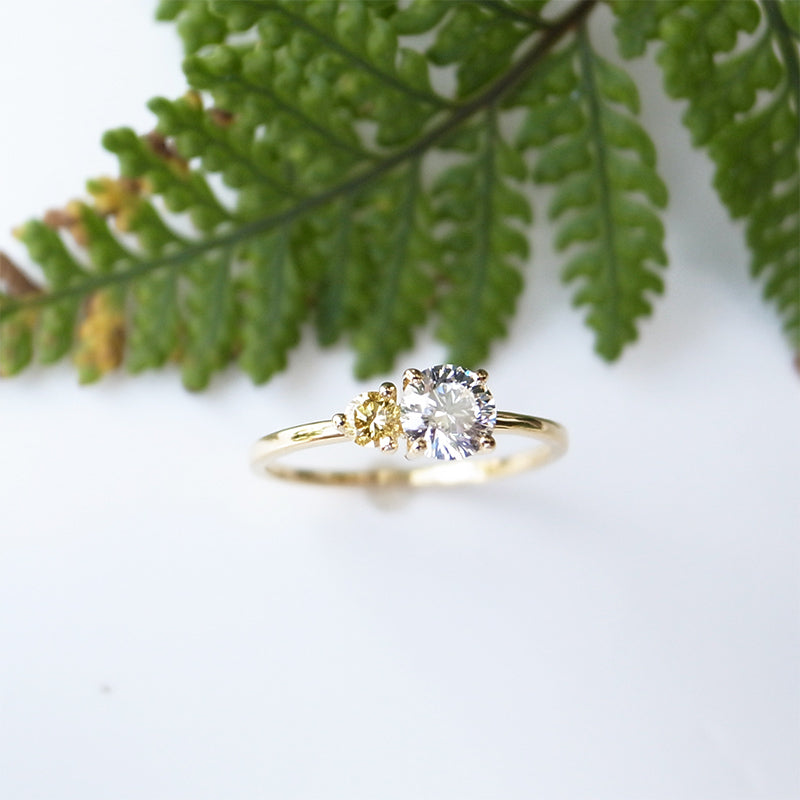 Dカラー ダイヤモンド 0.358ct VVS1・天然イエローダイヤモンド Fancy Intense Yellow 0.076ct SI2 K18YGリング｜Gallery 634