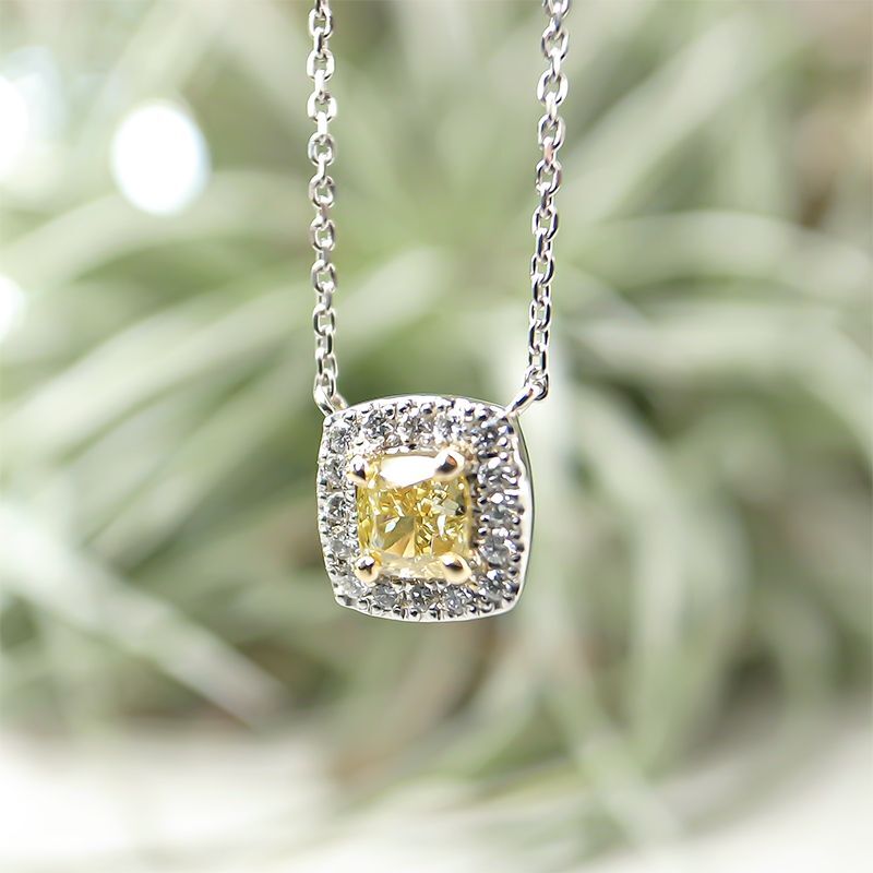 天然イエローダイヤモンド Fancy Intense Yellow 0.289ct SI1 プラチナ／K18YGネックレス｜Gallery 639