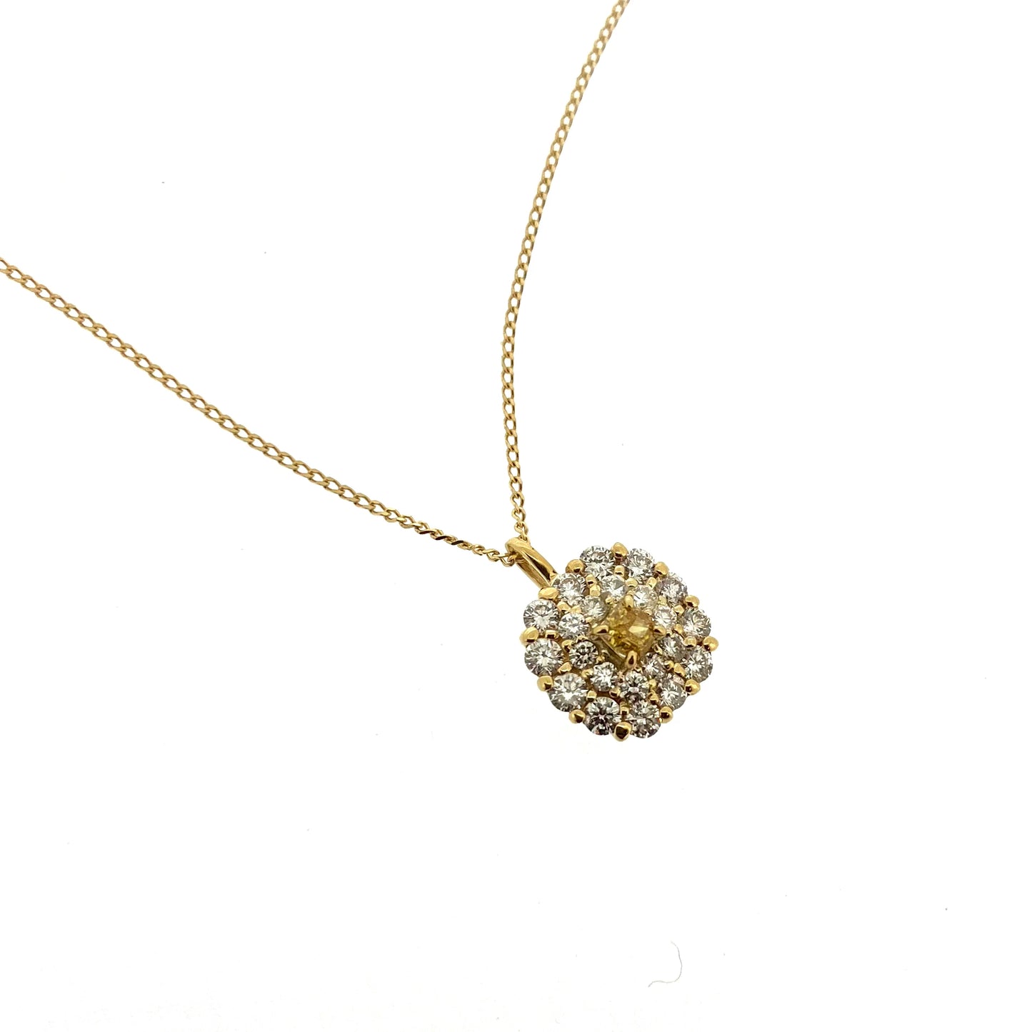 Fancy Deep Orangy Yellowダイヤモンド0.072ct メレダイヤモンド 0.32ct /K18YG ネックレス