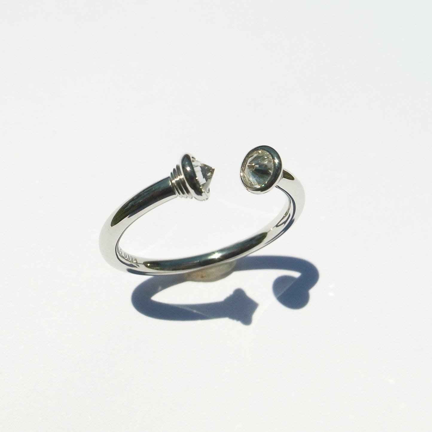 Natural diamond ring with a culet-to-culet design