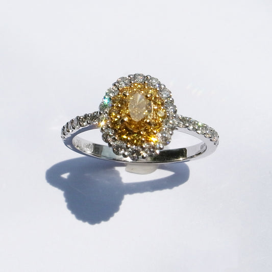 Fancy Intense Orange Yellow Diamond 0.24ct/ K18YG & PT900 Ring