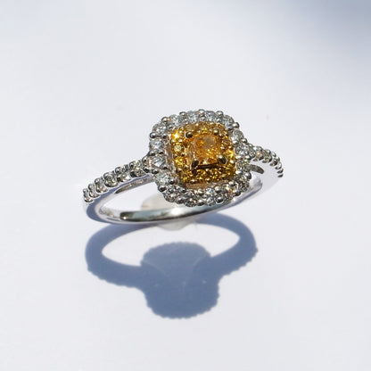 Fancy Intense Orange Yellow ダイヤモンド 0.1ct /K18YG & PT900 リング