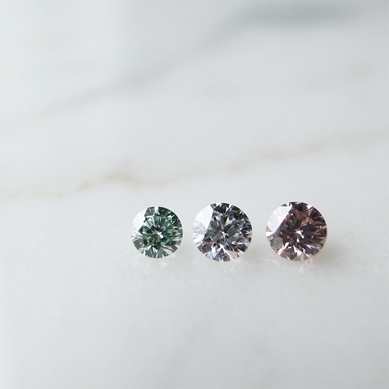 天然カラーダイヤモンド3石 ルース 左Fancy Green Blue・右ピンクダイヤモンド