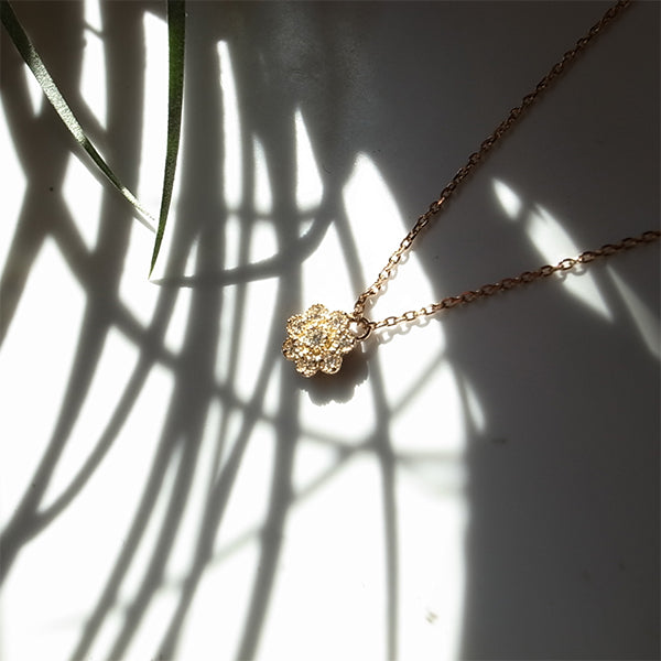 ダイヤモンド K18PG 花モチーフネックレス