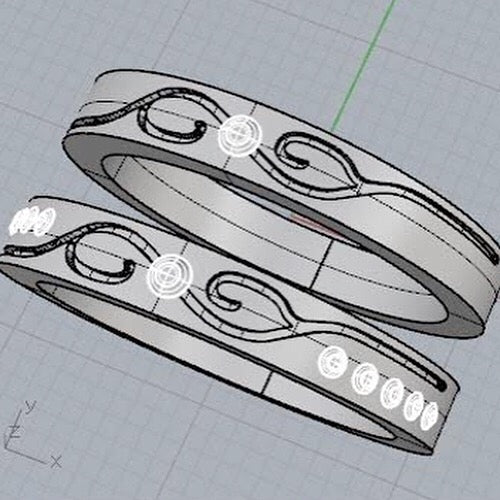ニシャルと∞を組み合わせた結婚指輪の3D CAD画像